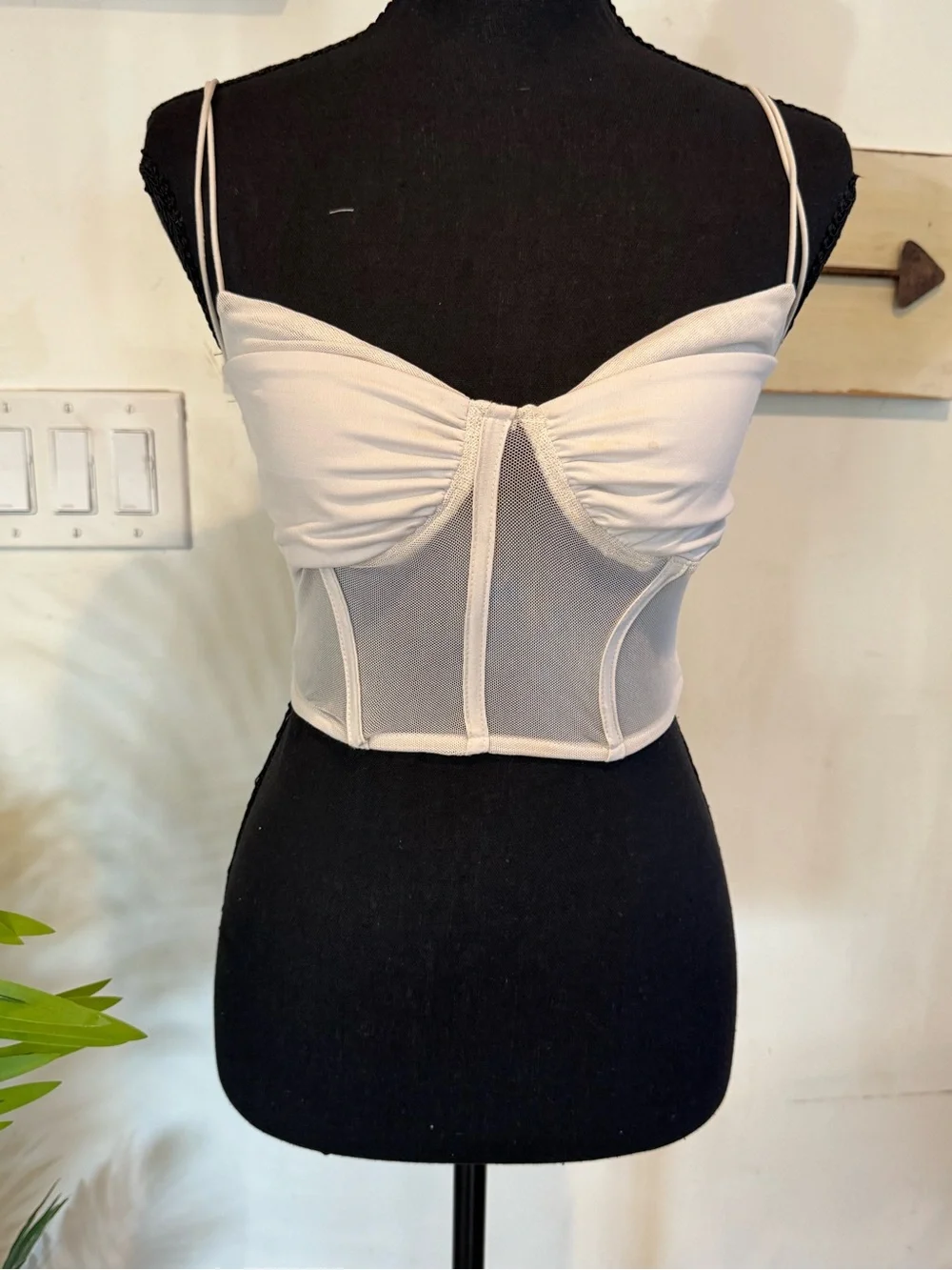 Forever 21 Cream Mesh Bustier Crop Top